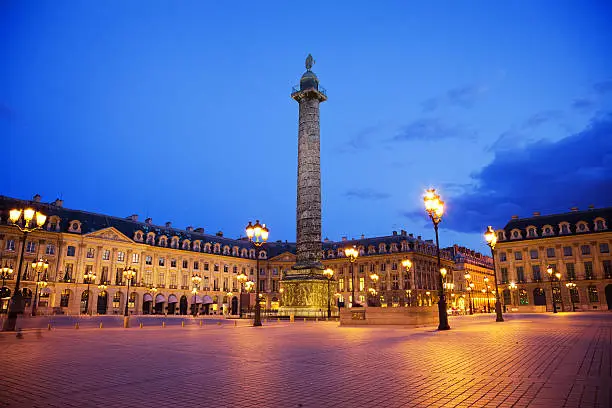 The VAndome square is one of the most famous squares in the world due to the highclass shops placed here and the central column with the statue of Napoleon in the top. EOS 5D MarkII. Long exposure shot. More similar XXXL images:Paris Lightbox