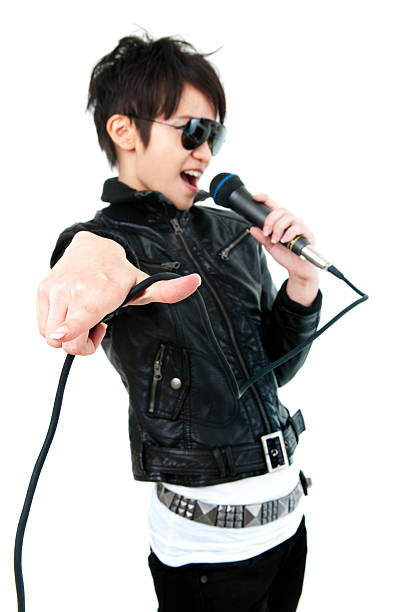 istock A rock and roll singer performing as they point out 146816532