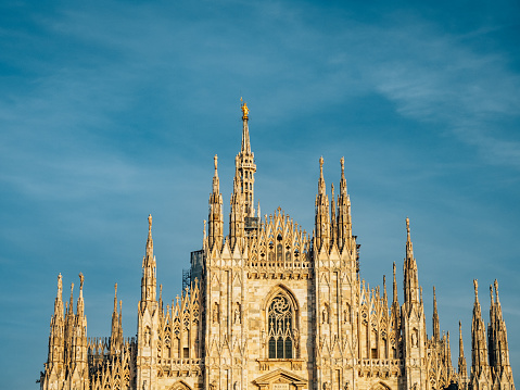 Milan Cathedral at sunset, Italy. International landmark in northern Italy.