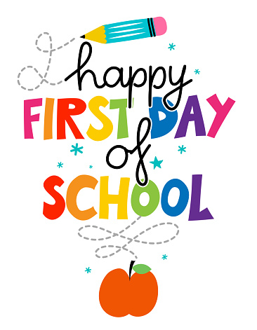 Happy first day of School - typography design. Good for clothes, gift sets, photos or motivation posters. Welcome back to school sign.