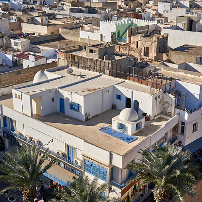 Sousse, Tunisia, January 8, 2023: Top view of the flat roofs of the medina, old town, of Sousse