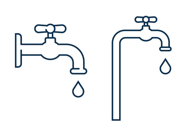 dotknij ikony. - leaking faucet water scarcity stock illustrations