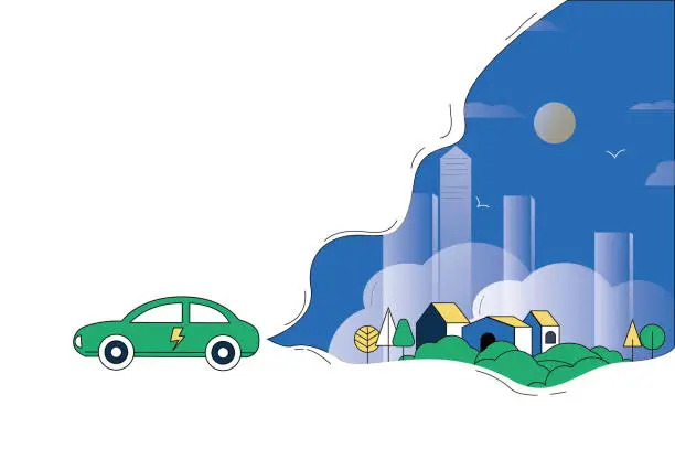 Vector illustration of Concept map of new energy vehicles and environmental and climate protection