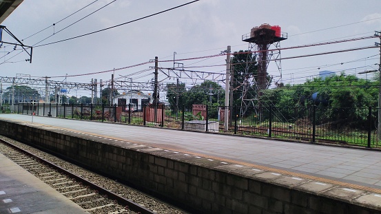 Train platform at Manggarai Station, Jakarta, Indonesia. The photo was taken on October 17, 2022