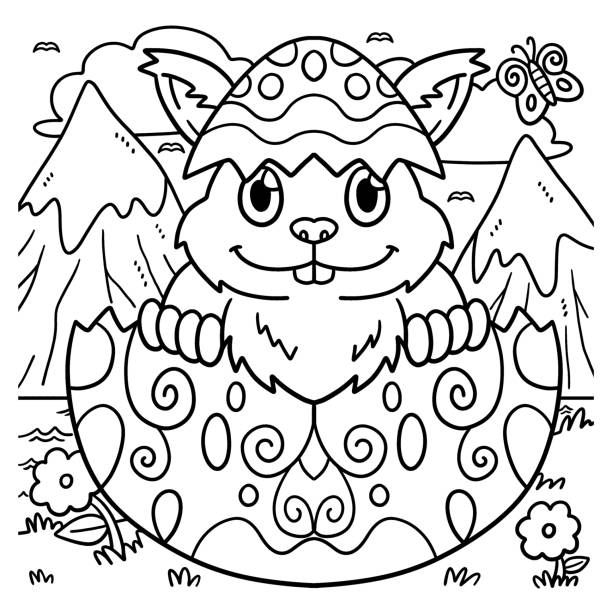 ilustrações de stock, clip art, desenhos animados e ícones de bunny in hatched easter egg coloring page for kids - cross hatching