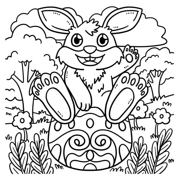 Vector illustration of Bunny Sitting on Easter Egg Coloring Page