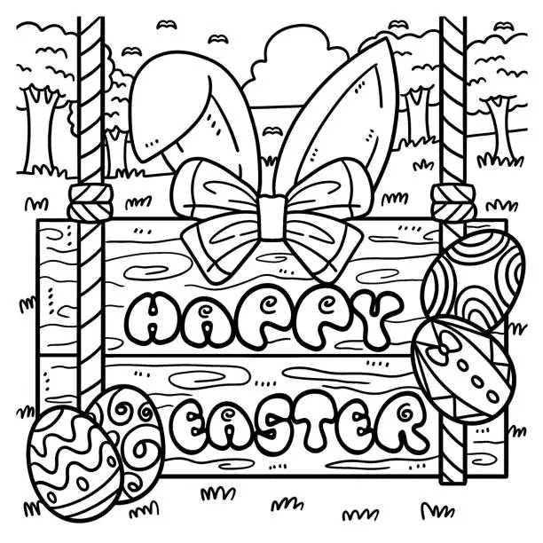 Vector illustration of Happy Easter Coloring Page for Kids