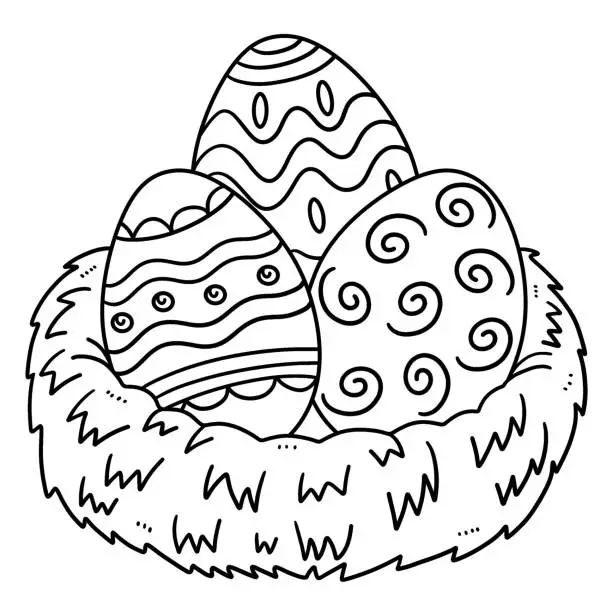 Vector illustration of Easter Eggs in Nest Isolated Coloring Page