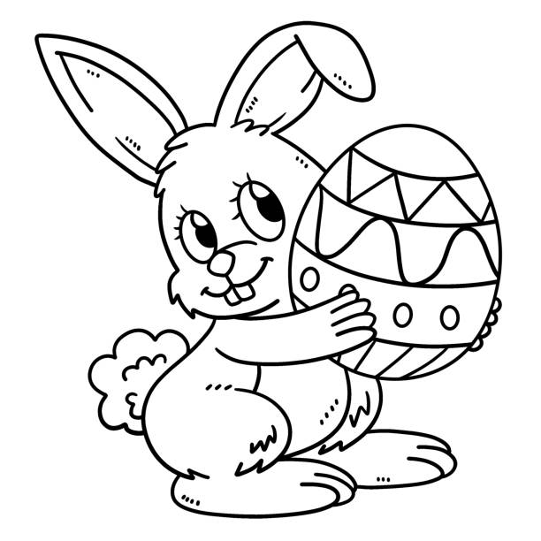 ilustrações de stock, clip art, desenhos animados e ícones de bunny carrying easter egg isolated coloring page - easter egg religion cross spirituality