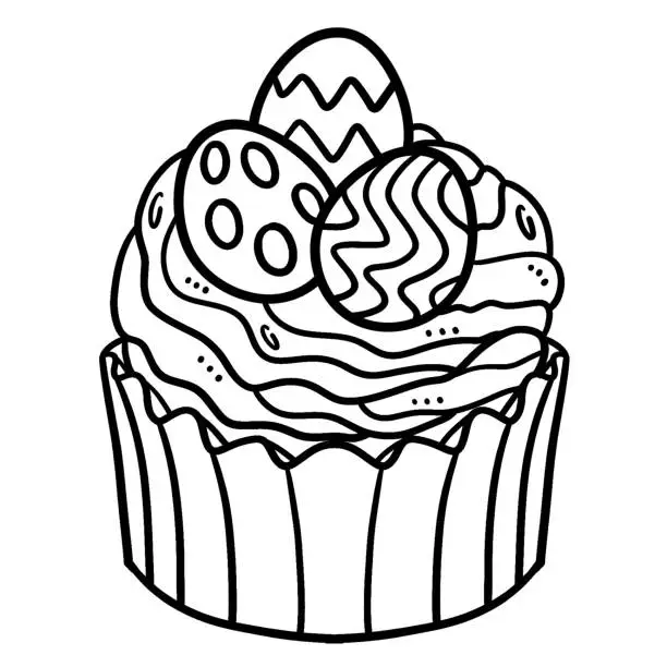 Vector illustration of Easter Egg Cupcake Isolated Coloring Page