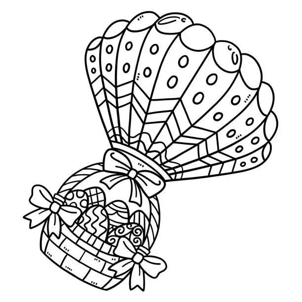 Vector illustration of Easter Basket Of Eggs in Hot Air Balloon Isolated