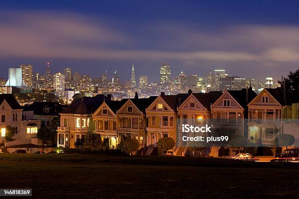 Painted Ladies At Alamo Square Stock Photo - Download Image Now - House, Building Exterior, Night