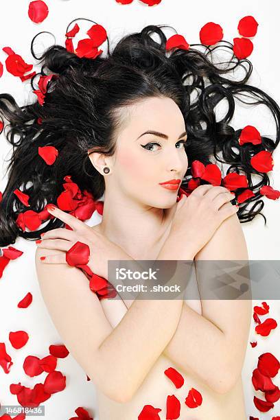 Naked Woman Covered In Red Petals Stock Photo - Download Image Now - Adult, Adults Only, Beautiful People