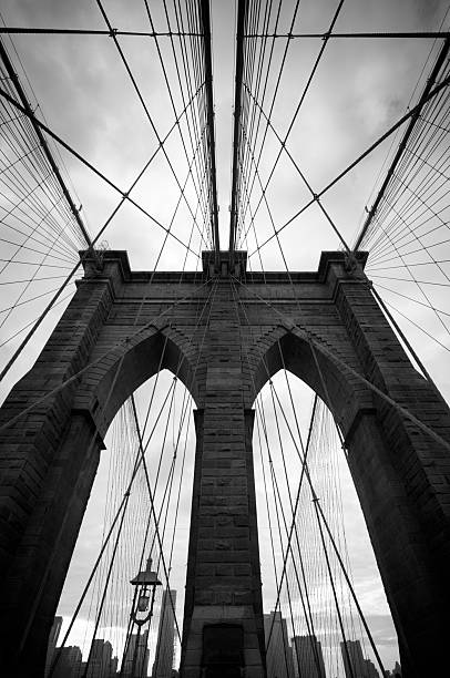istock Upward view of Brooklyn Bridge in Black and White 146818669
