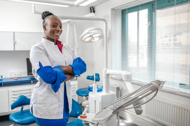 Black female dentist in her surgery stock photo