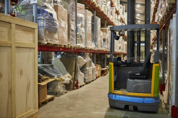 istock Background image of warehouse interior with forklift 1468191033