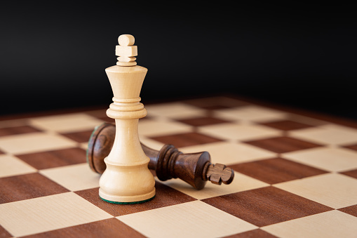 Winner and defeated kings in game of chess. Concept of business strategy, competition and winning.