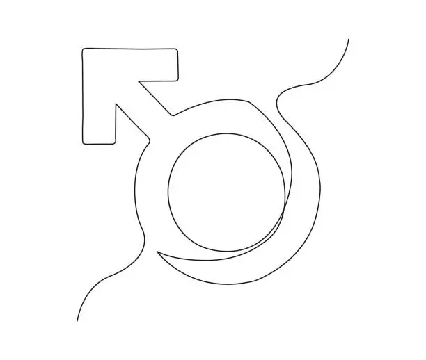 Vector illustration of Continuous one line drawing of male gender symbol. simple man sign line art vector illustration.