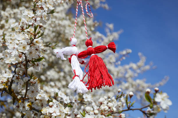 istock Bulgarian traditional spring decor martenitsa on the blossom tree. Baba Marta holiday. 1468193588