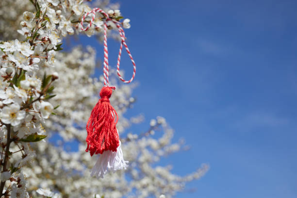 istock Bulgarian traditional spring decor martenitsa on the blossom tree. Baba Marta holiday. 1468195320