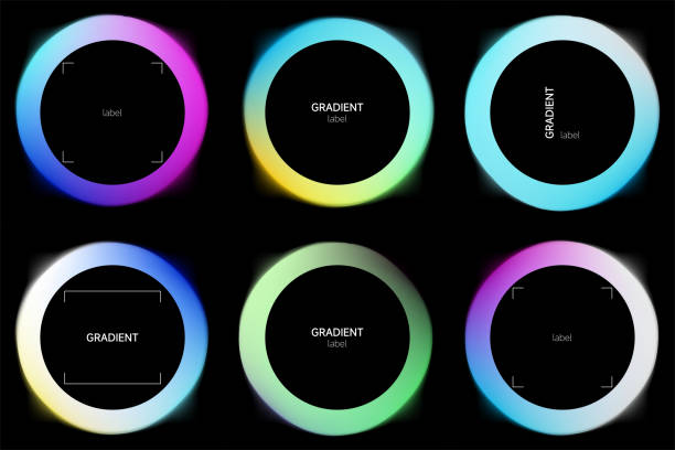 ilustrações de stock, clip art, desenhos animados e ícones de set of circle label liquid gradient isolated on black background. abstract colorful bright neon template vector. - 16710