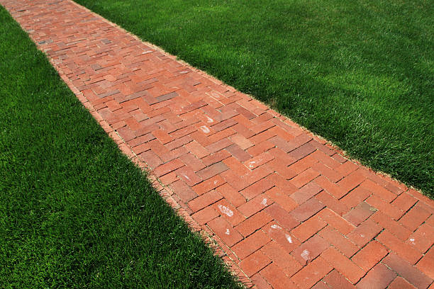 brick walkway stock photo