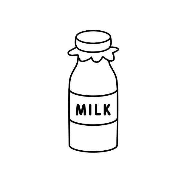 prosty rysunek linii ilustracja mleka w butelce na mleko - surowe mleko stock illustrations