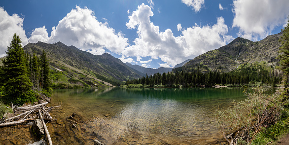 Stitched Pictures of Bertha Lake in Waterton Lakes National Park, Alberta, Canada in summer.