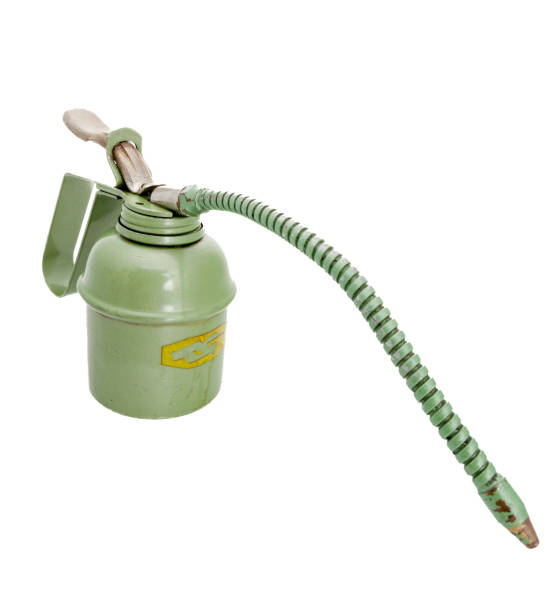 istock isoloated Old green metal oiler with flexible spout 1468203017