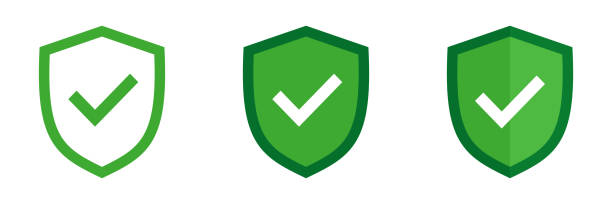 ÐÑновнÑе RGB Check mark with a shield. Set of illustrations Shield stock illustrations