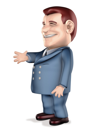 3d render of a salesman reaching out his hand in greeting
