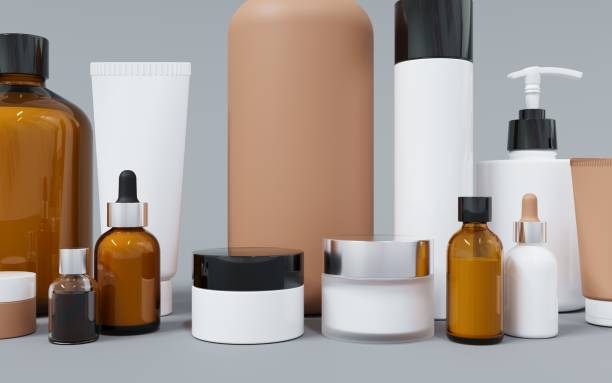 istock Group of different cosmetic bottles and jars 3D render 1468209808