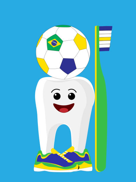 ilustrações de stock, clip art, desenhos animados e ícones de brazilian tooth in sneakers - human teeth defending dental equipment brushing