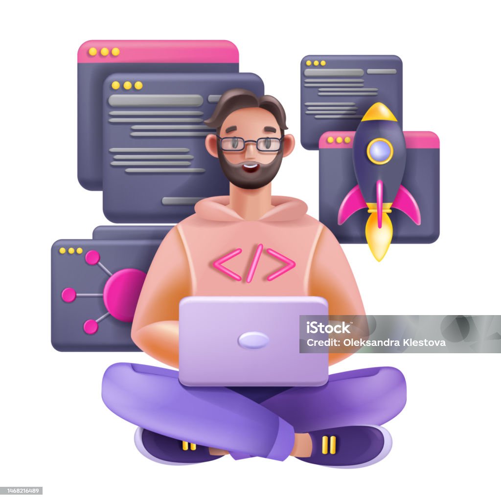3d Programmer Male Character Vector Cartoon Young Webdesign Freelancer ...