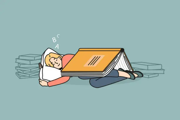 Vector illustration of Girl sleeping under book cover