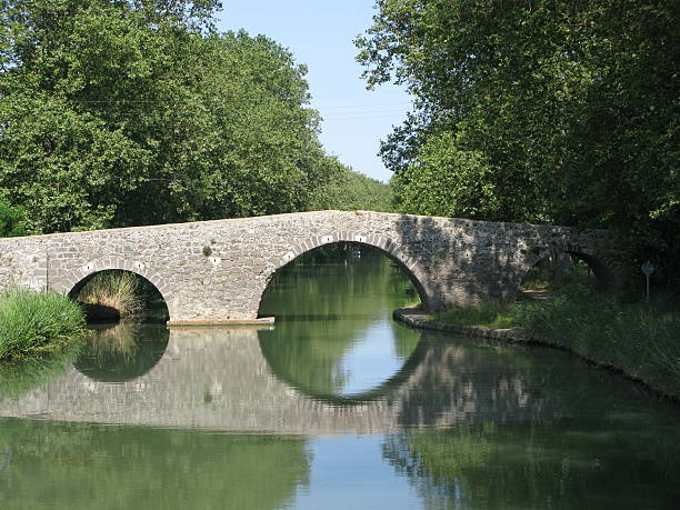 Beautiful bridge over canal in Southern France stock photo