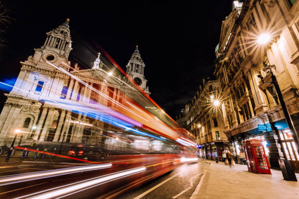 istock Long exposure with light trails at St Paul's cathedral in London, UK 1468218454