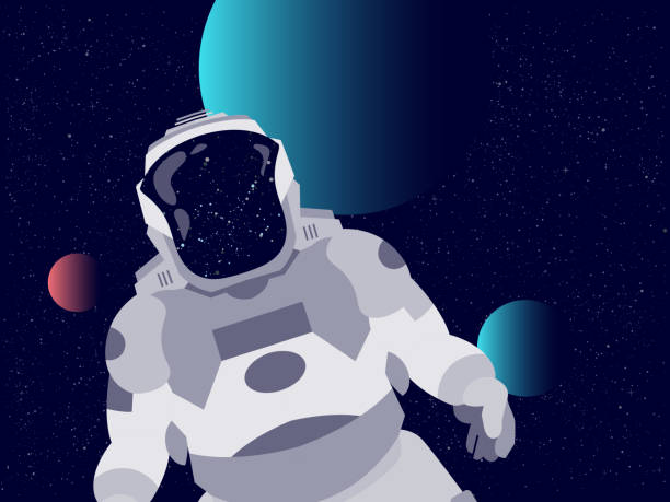 istock Astronaut floating in abstract space design with planet and stars behind 1468218879
