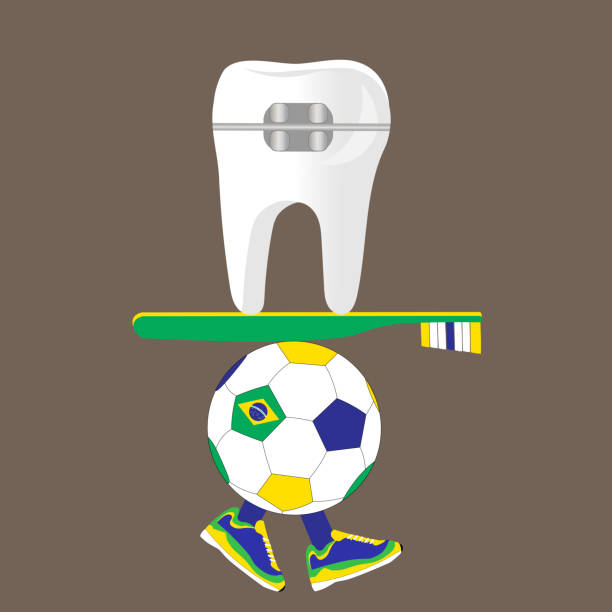 ilustrações de stock, clip art, desenhos animados e ícones de brazilian tooth with braces - human teeth defending dental equipment brushing