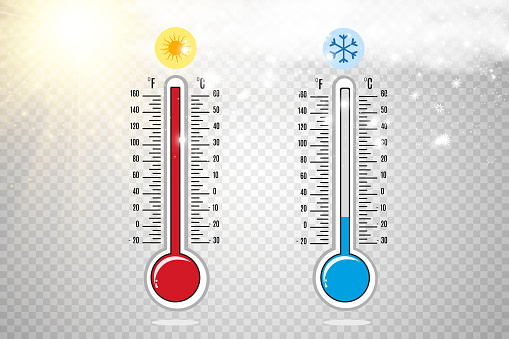 Illustration of a thermometer for measuring climatic conditions. Thermometers for heat and cold.