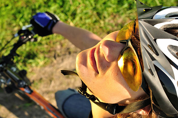 Close-up of young cyclist stock photo