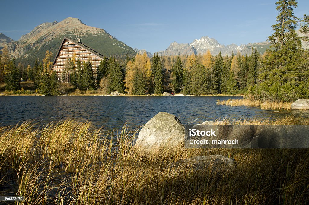 O Lago Strbske PlesoCity in Slovakia - Royalty-free Ajardinado Foto de stock