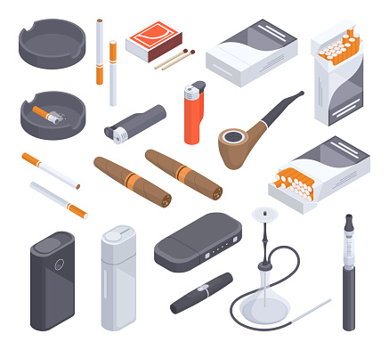 Alat Api Merokok Elemen Nikotin Asap Isometrik Rokok Tembakau Pipa Vape Rokok Elektrik ...