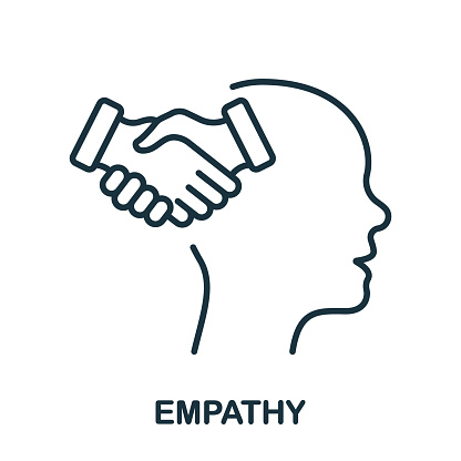 Empathy Concept Line Icon. Agreement Handshake, Human Head Linear Pictogram. Mental Health Outline Sign. Intellectual Process, Emotional Solace Symbol. Editable Stroke. Isolated Vector Illustration.