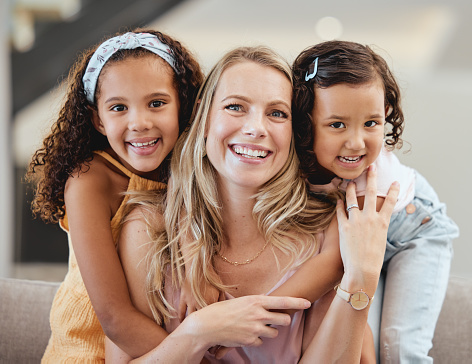 Family portrait. Woman smile. Two sisters and brother outdoors. Grandparent and children together. Summer vacation. Outdoor recreation. Leisure activity. Age. Grandmother and grandchildren