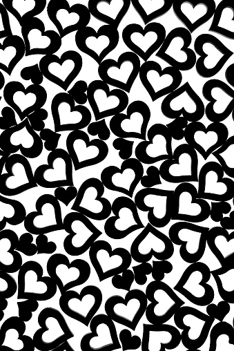 Black hearts pattern isolated white background