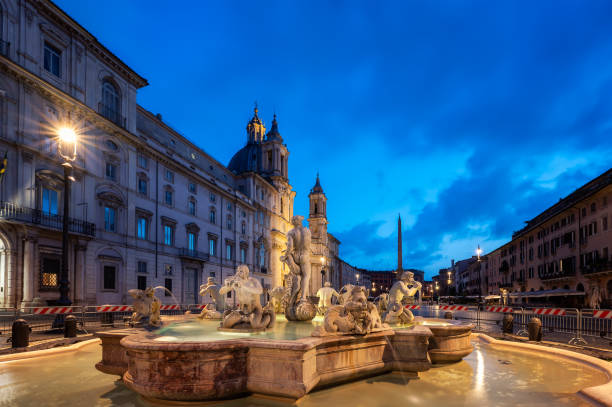 istock Illuminated Piazza Navona in blue hour before sunrise 1468230781