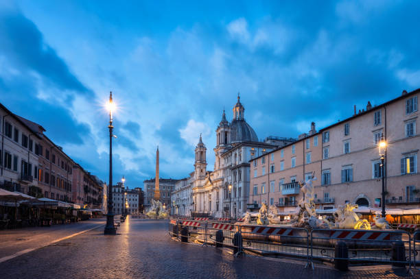 istock Illuminated Piazza Navona in blue hour before sunrise 1468230783