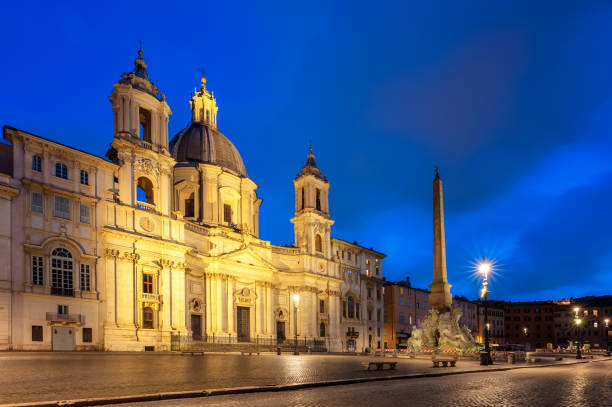 istock Illuminated Piazza Navona in blue hour before sunrise 1468231138
