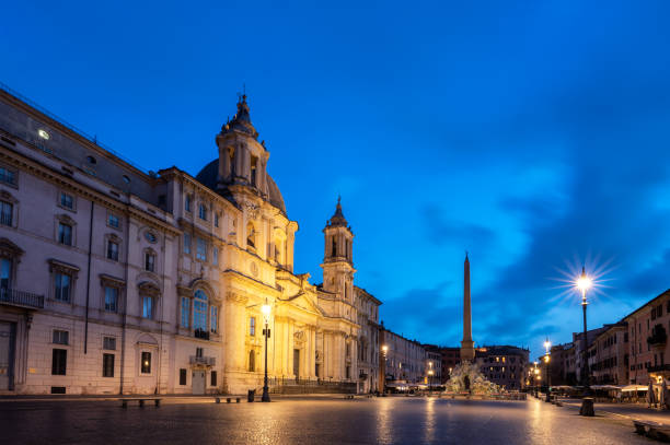 istock Illuminated Piazza Navona in blue hour before sunrise 1468231140